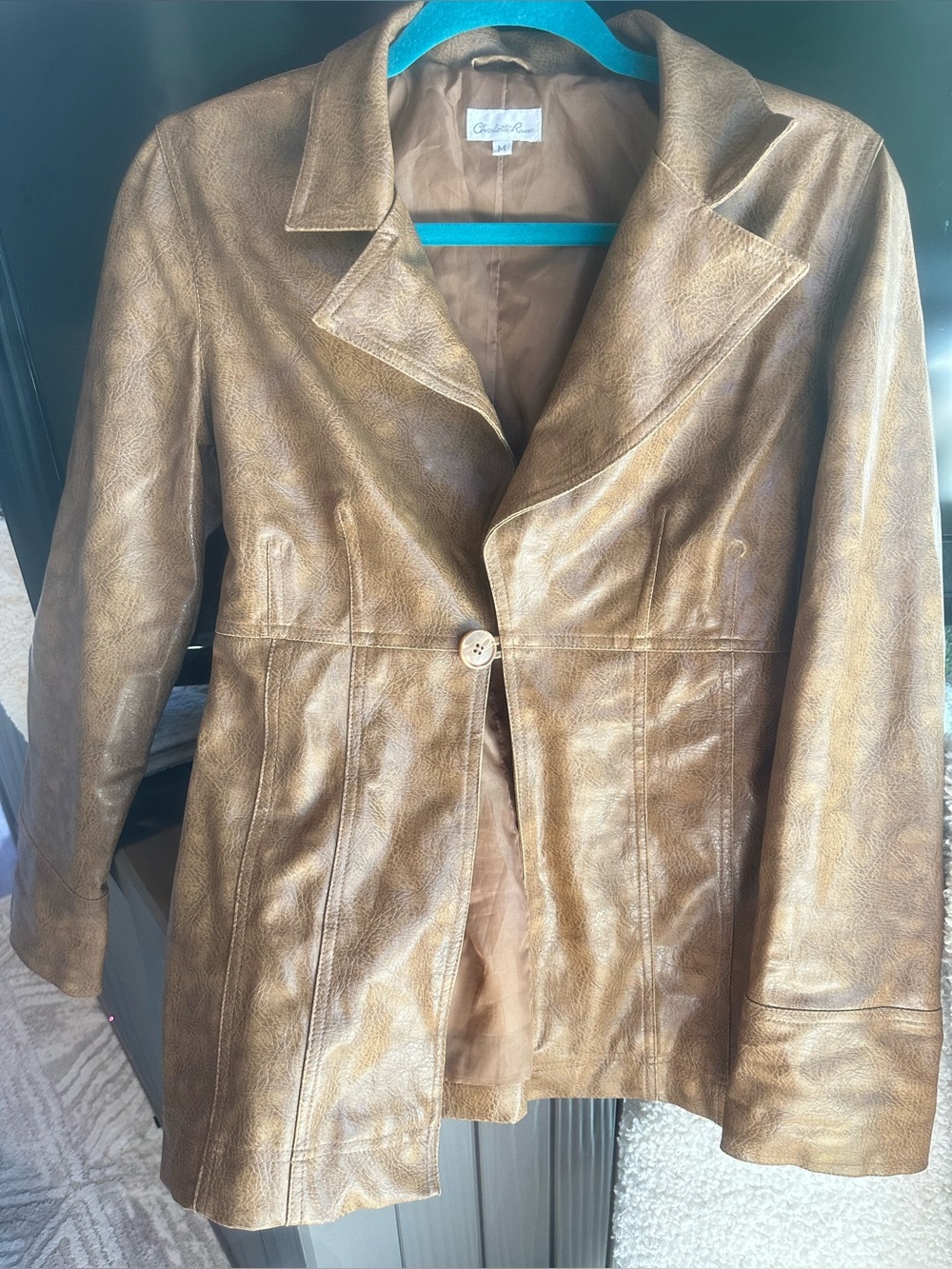 CHARLOTTE RUSSE Vintage Faux Leather Brown Blazer Jacket with leather trim 🧥🧸